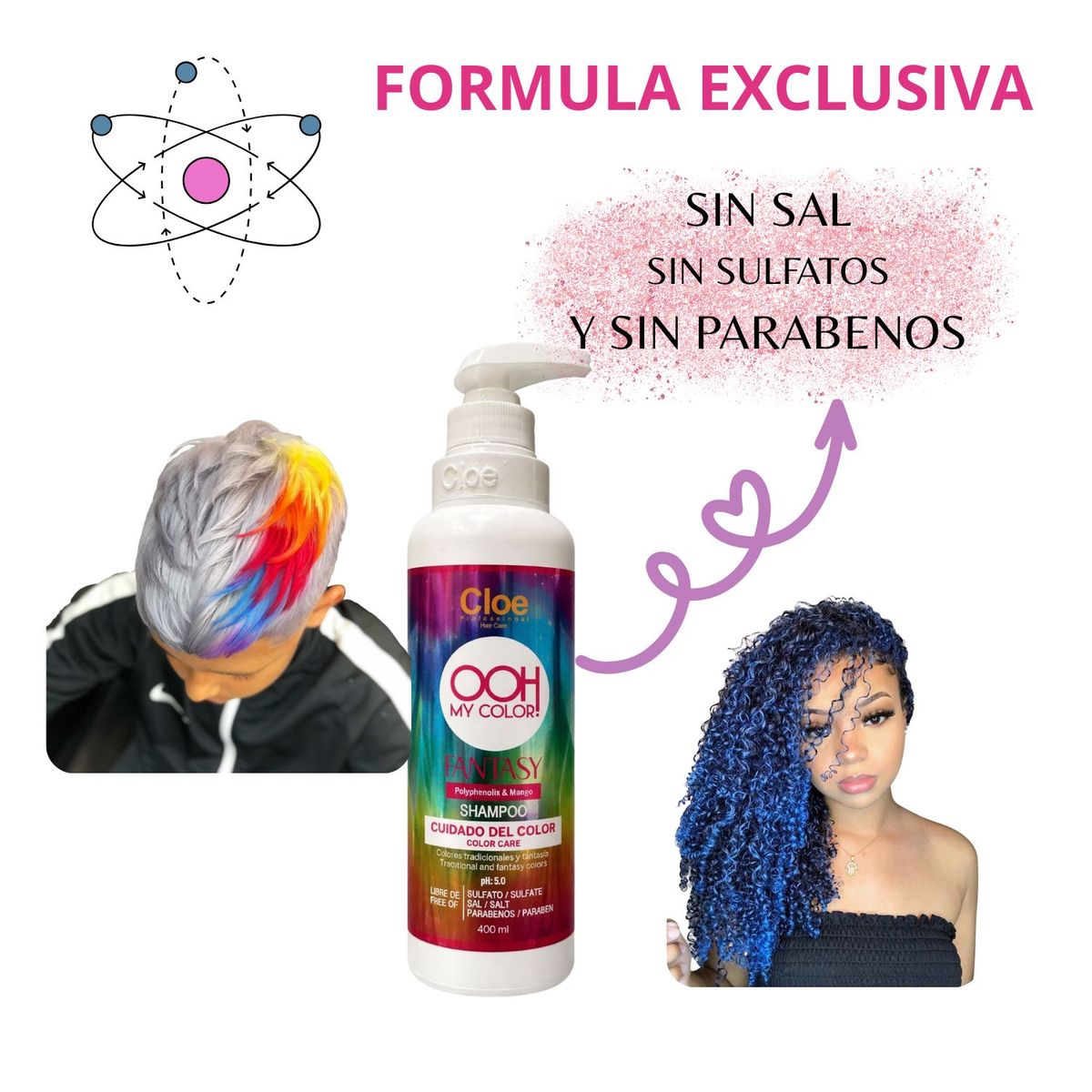 CLOE - Shampoo Cloe Ooh My Color Fantasy 400ml Protege Color Brillo Suavidad Antioxidante
