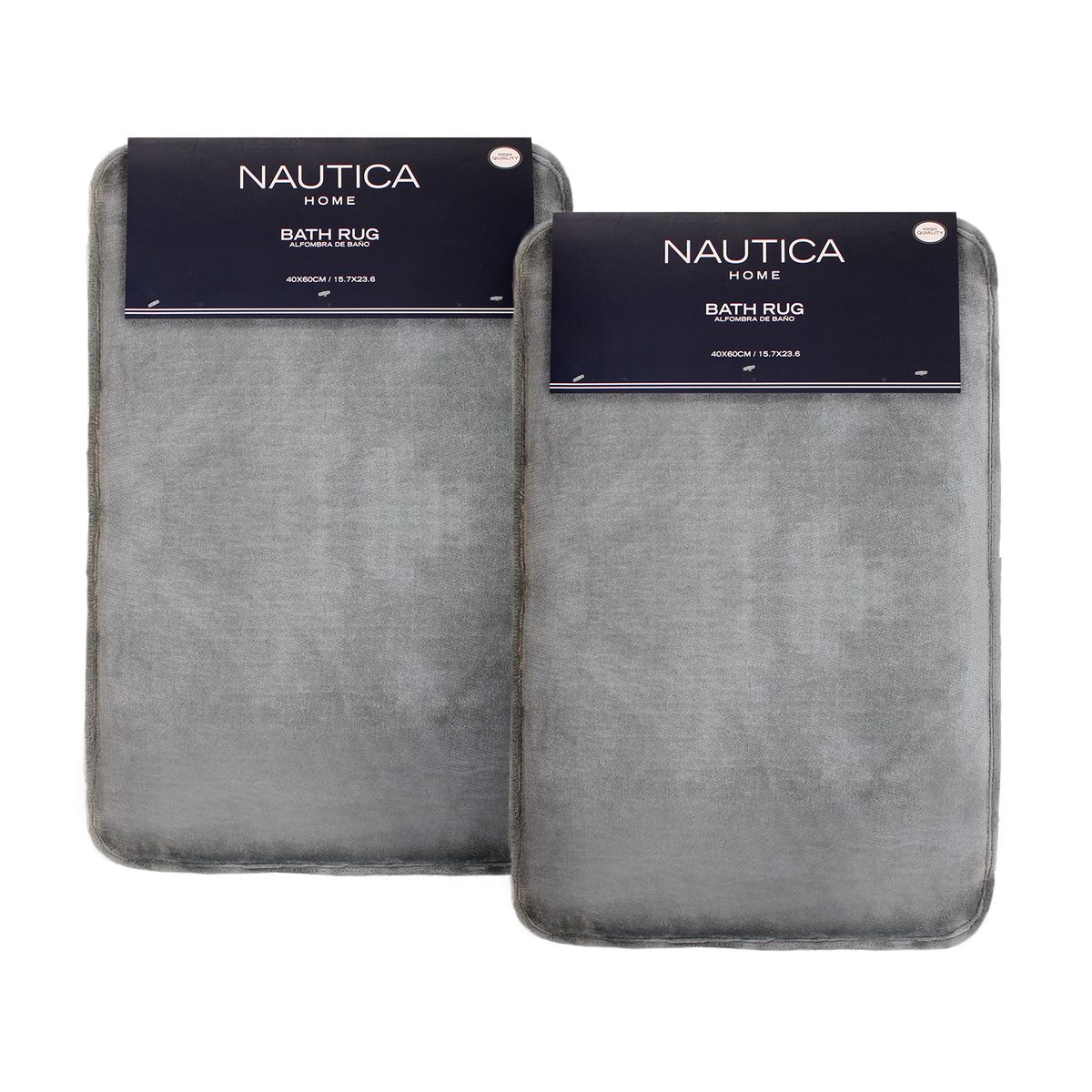 NAUTICA - Pack 2 Alfombras de Baño Nautica Home 40x60cm Flannel antideslizante gris