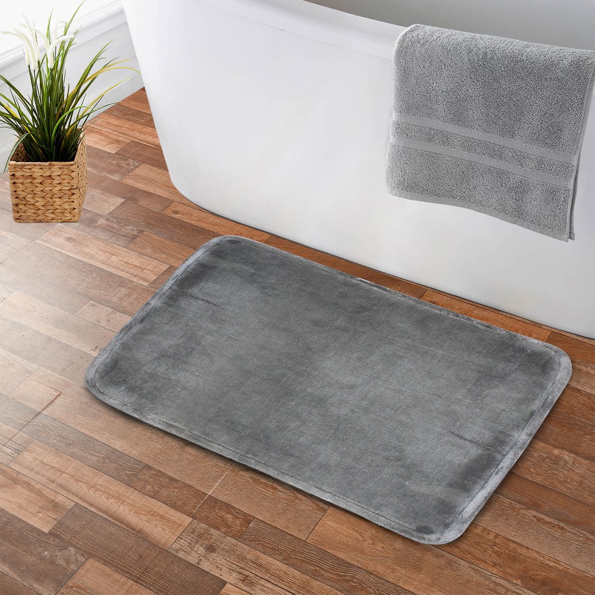 NAUTICA - Pack 2 Alfombras de Baño Nautica Home 40x60cm Flannel antideslizante gris