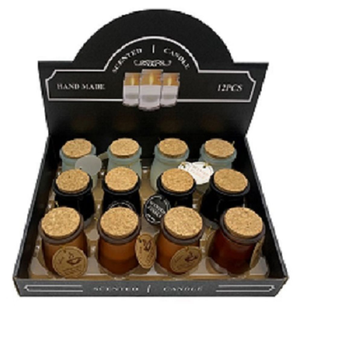 GENERICO - Velas aromáticas, frasco de vidrio con tapa , varias fragancias CAJAx12
