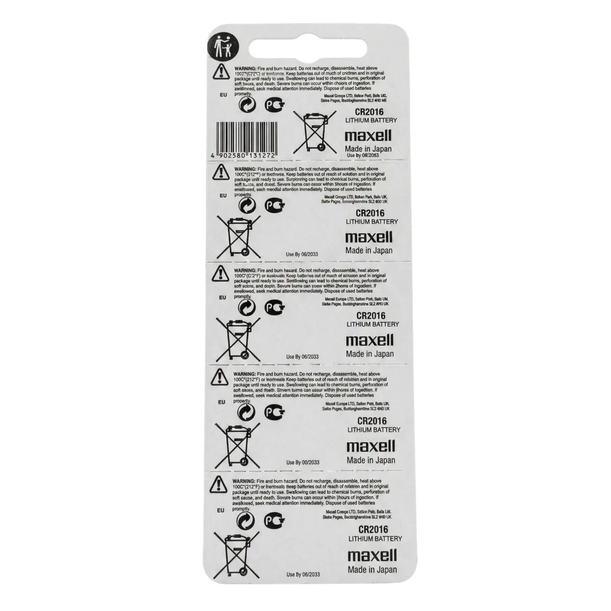 MAXELL - Pack 5 Pilas CR 2016 3v Maxell Tipo Botón Holograma