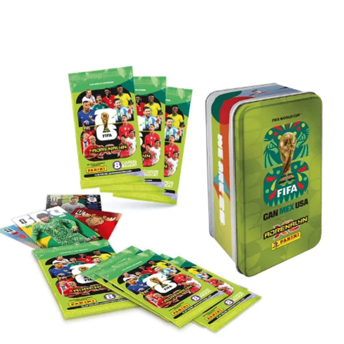 PANINI - CAJA METÁLICA COLECCIONABLE VERDE – FIFA WORLD CUP 2026 ADRENALYN XL
