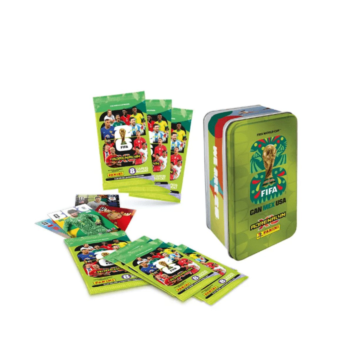 PANINI - CAJA METÁLICA COLECCIONABLE VERDE – FIFA WORLD CUP 2026 ADRENALYN XL