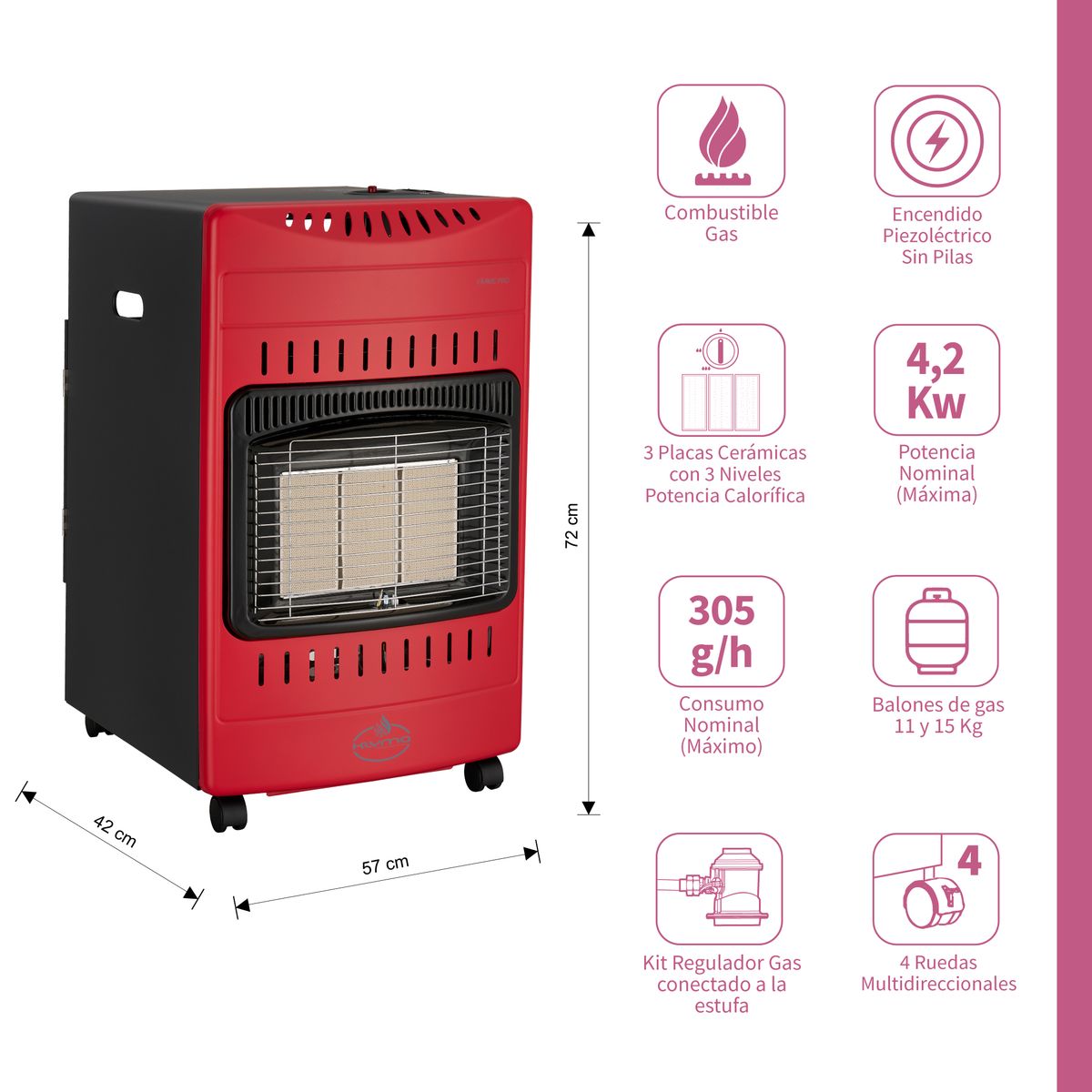 Estufa a Gas Interior 15 Kg 4,2 Kw VARME PRO Red, marca KLYMA - Foto 2