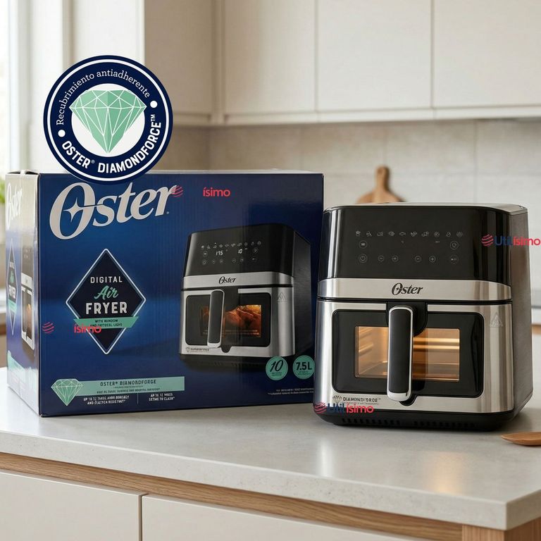 Freidora de aire digital Oster®, recubrimiento DiamondForce,7.5L de capacidad,CKSTAF75WDSSDF 1600W