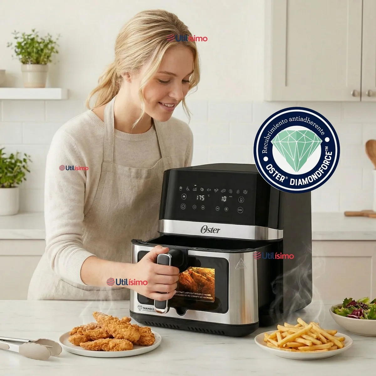 OSTER - Freidora de aire digital Oster®, recubrimiento DiamondForce,7.5L de capacidad,CKSTAF75WDSSDF 1600W