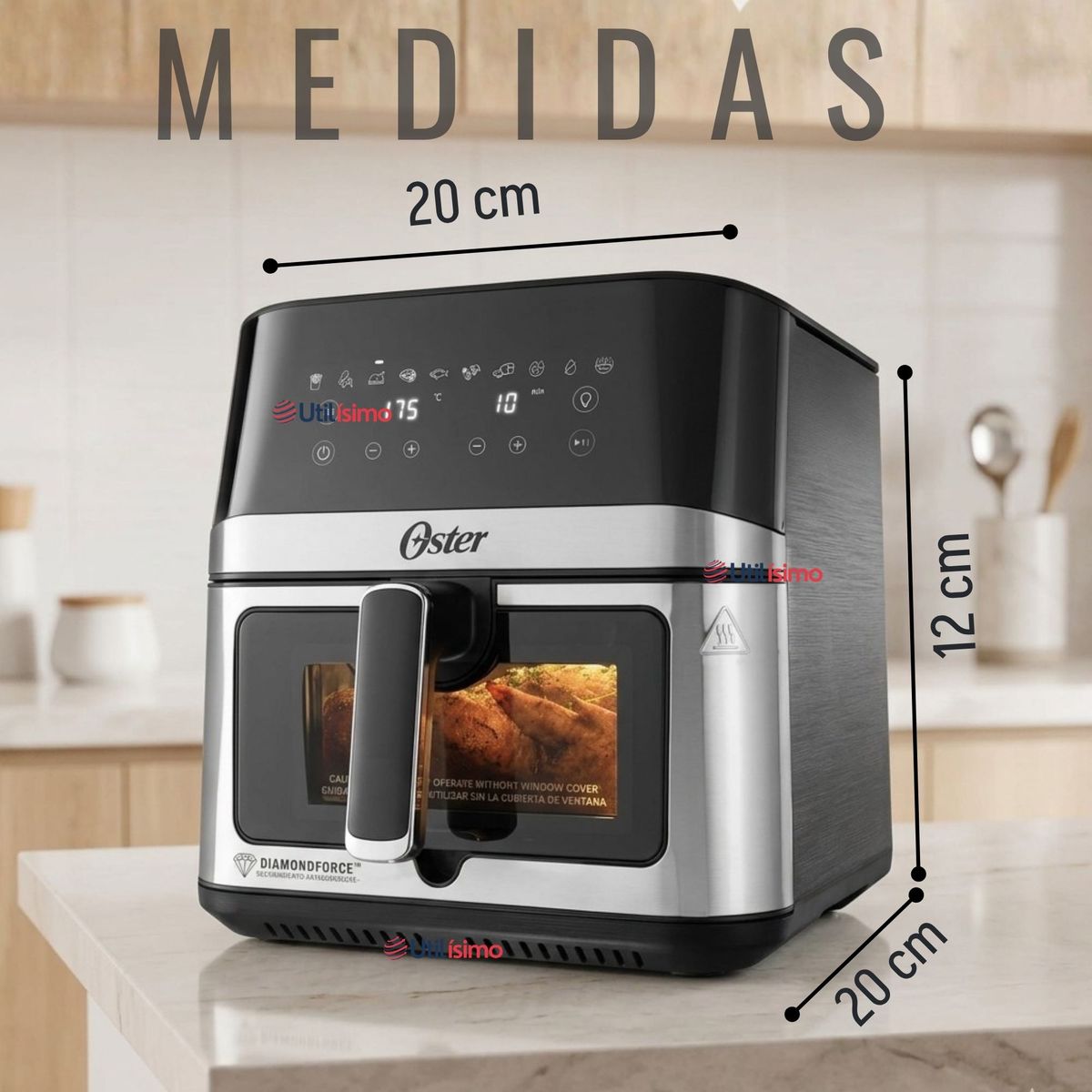 OSTER - Freidora de aire digital Oster®, recubrimiento DiamondForce,7.5L de capacidad,CKSTAF75WDSSDF 1600W