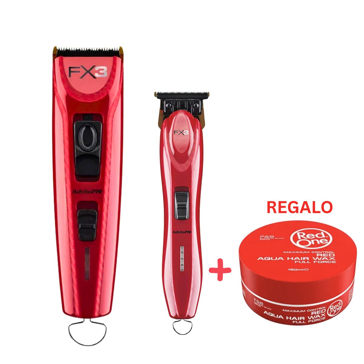 BABYLISS PRO - Combo BabylissPro FX3 Cortadora De Pelo+ Patillera FX3 Trimmer Rojo