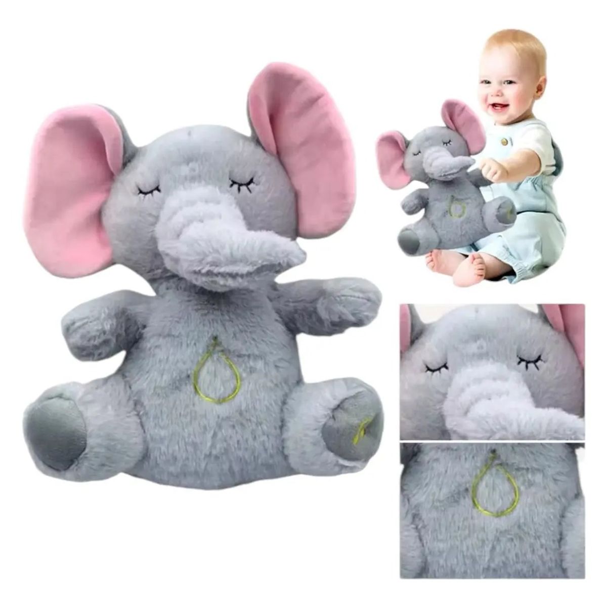 GENERICO - Peluche Realista Elefante Bebe Estimulacion Sensorial Sonido