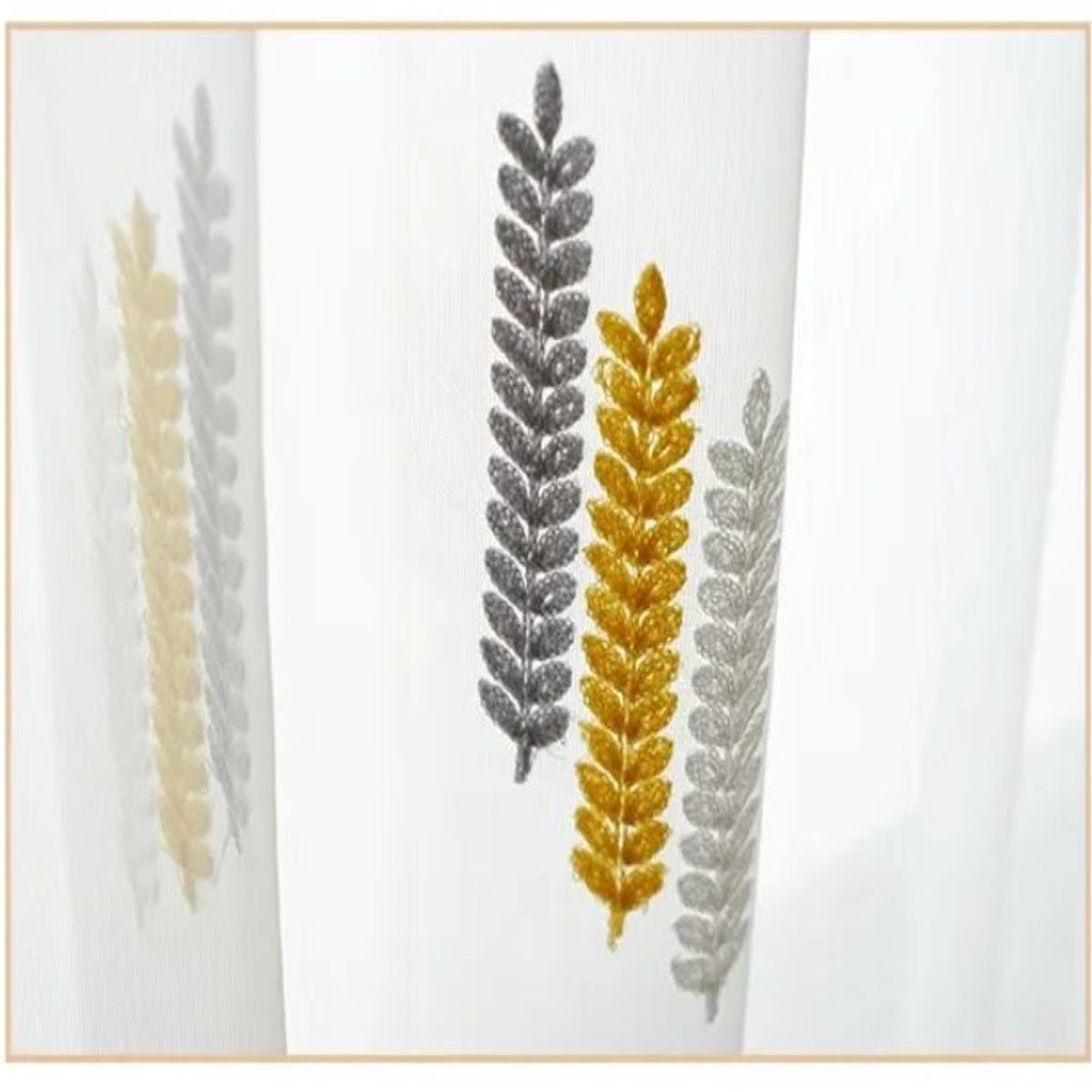 ALMA & DECO - Set x 2 Visillos Blancos con Bordado Espiga Gris y Mostaza 140x230 Cm