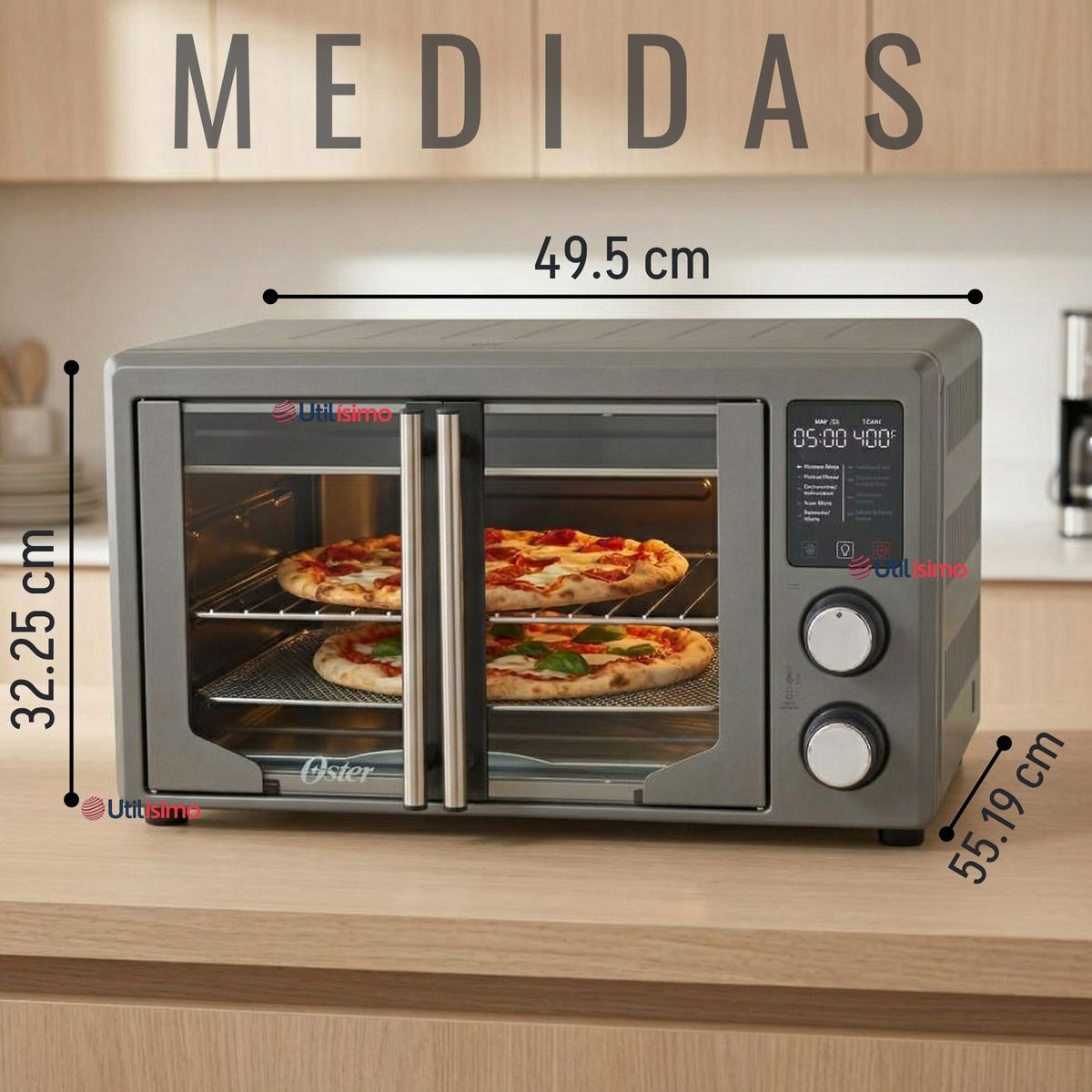 OSTER - Horno con freidora de aire digital Oster® de 42 litros, puertas francesas, TSSTTV42FDDAFNS 1700W