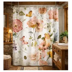 COMPRAPO - Cortina Baño Impermeable Paraíso Coral más 12 Ganchos