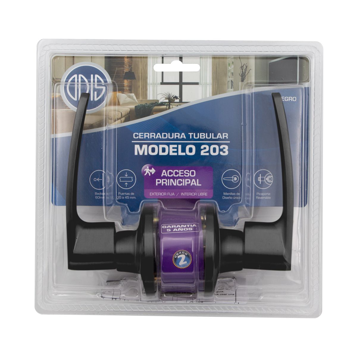 ODIS - Cerradura Tubular Con Manilla Odis 203 Acceso Negro