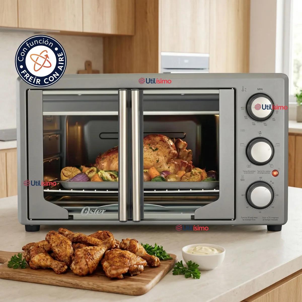 OSTER - Horno con freidora de aire Oster® de 42 litros, puertas francesas, TSSTTV42FDMAFNS 1700W