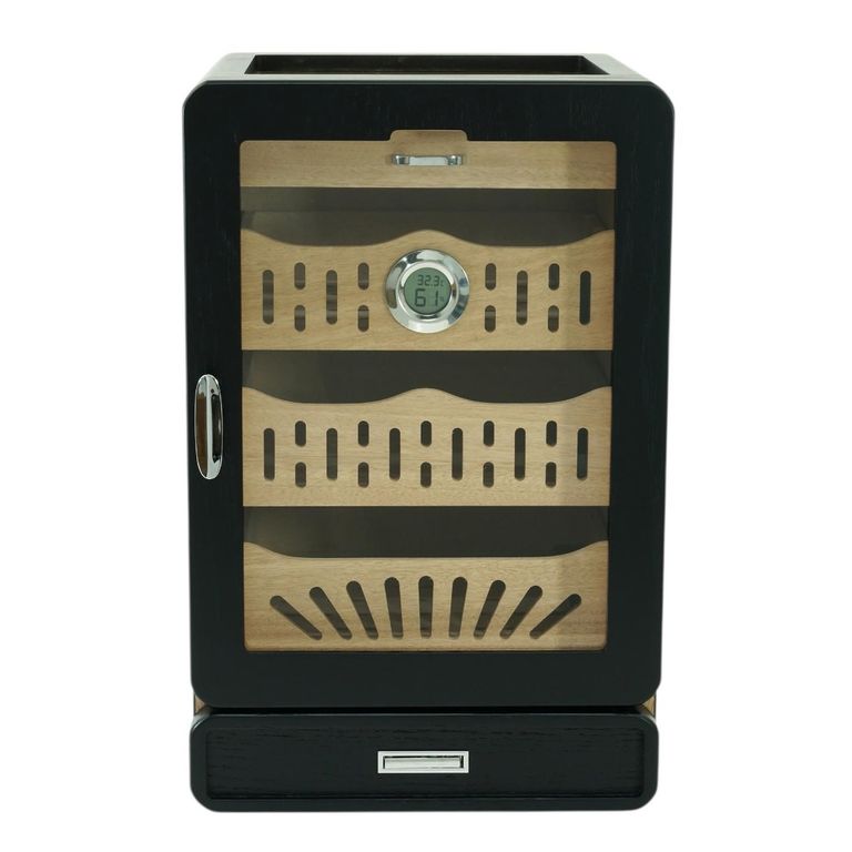 R24 Gabinete Humidor Negro Mate 4 Bandejas y Cajon