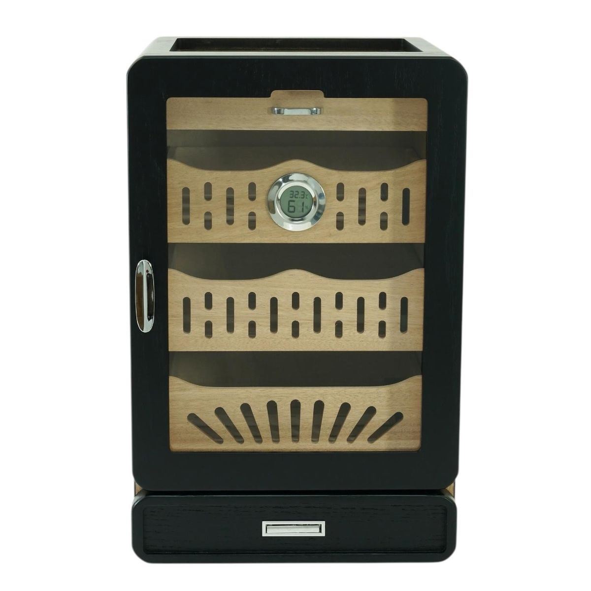 R24 - Gabinete Humidor Negro Mate 4 Bandejas y Cajon