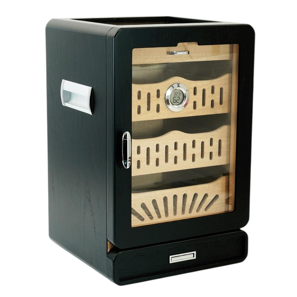 R24 - Gabinete Humidor Negro Mate 4 Bandejas y Cajon