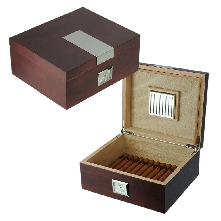R24 Humidor 25 Puros Antique MDF Caoba Plateado
