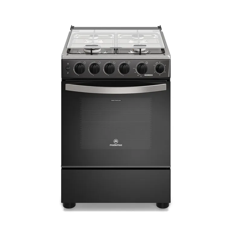 MADEMSA Cocina a Gas 4 Platos Horno Vapor y Temporizador FM4TPC Negra