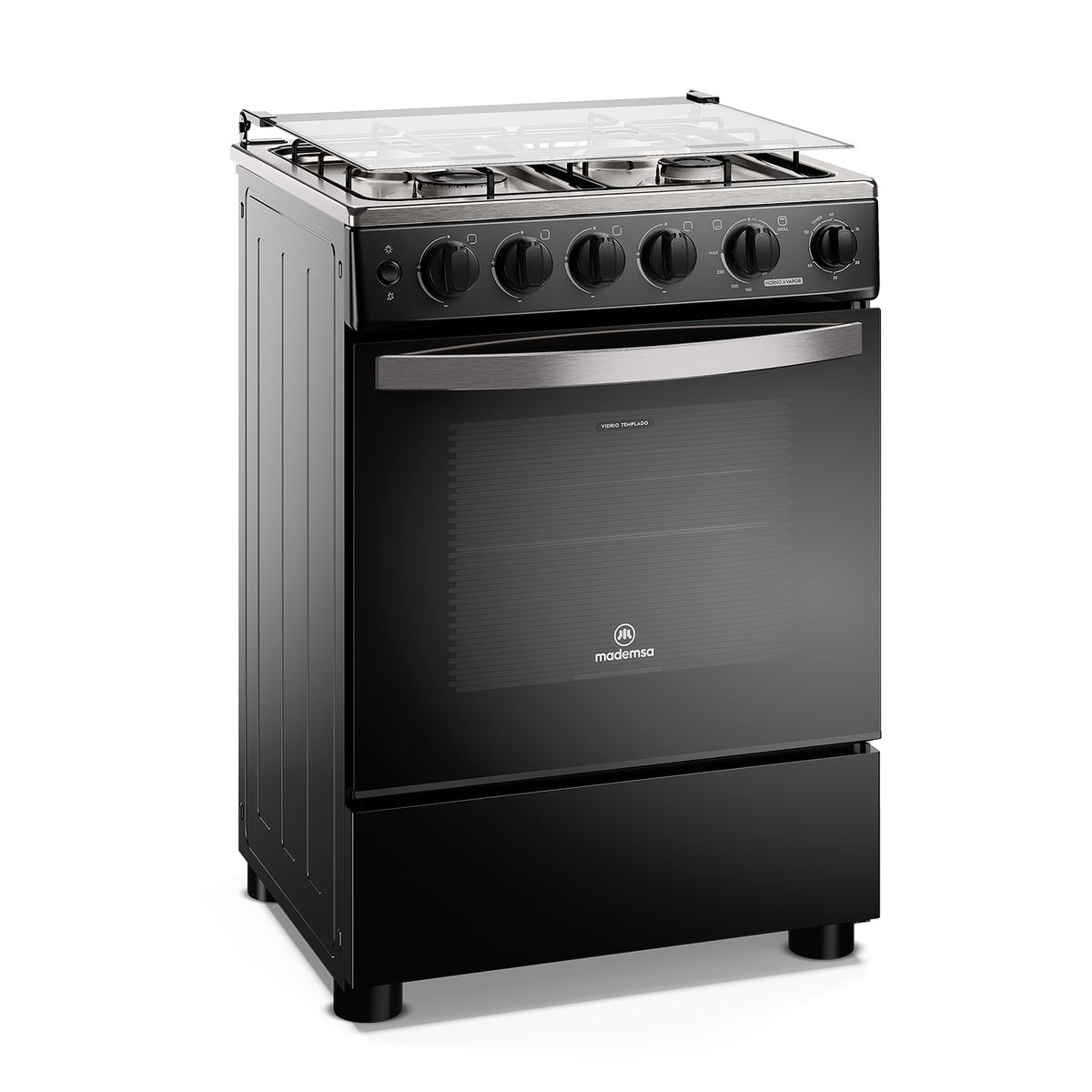 MADEMSA - Cocina a Gas 4 Platos Horno Vapor y Temporizador FM4TPC Negra