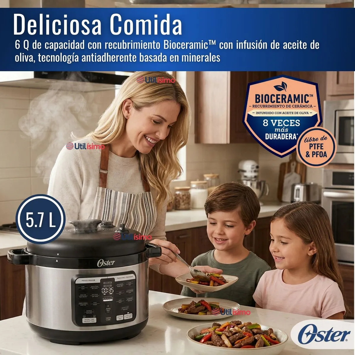OSTER - Multi-olla rápida ovalada de 5.7L con 15 funciones CKSTPCECOV57 900W