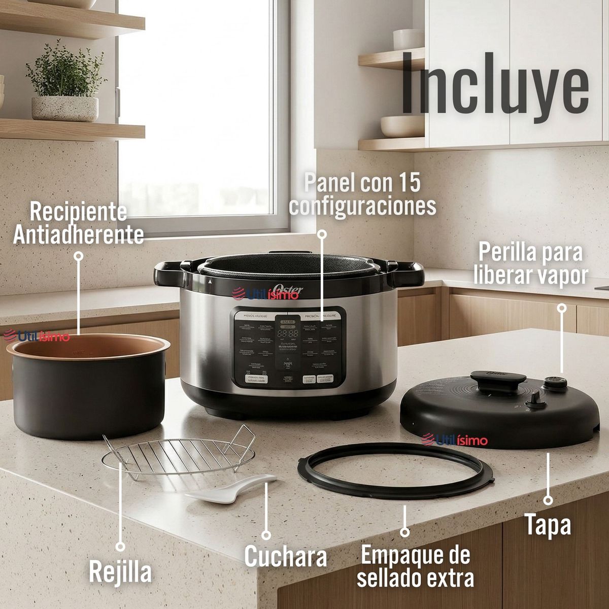 OSTER - Multi-olla rápida ovalada de 5.7L con 15 funciones CKSTPCECOV57 900W