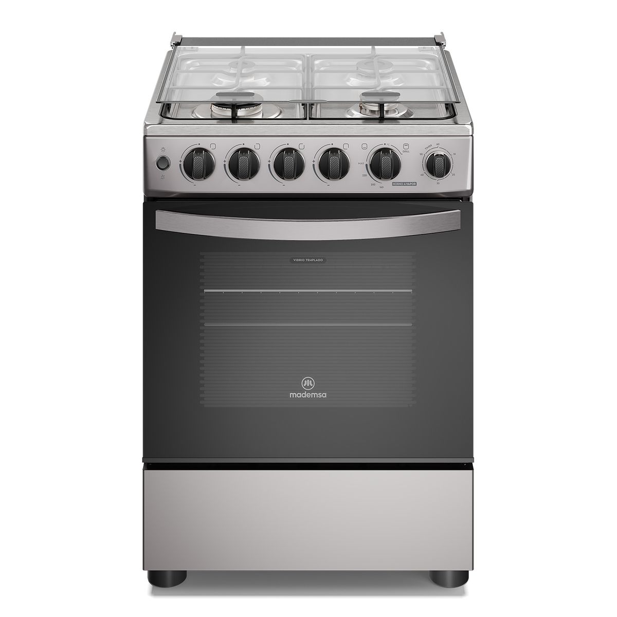MADEMSA - Cocina a Gas 4 platos Horno Vapor y Temporizador FM4TSC Silver