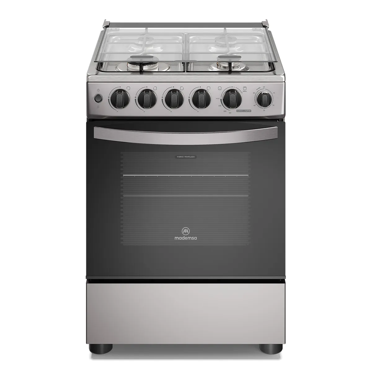 MADEMSA - Cocina a Gas 4 platos Horno Vapor y Temporizador FM4TSC Silver