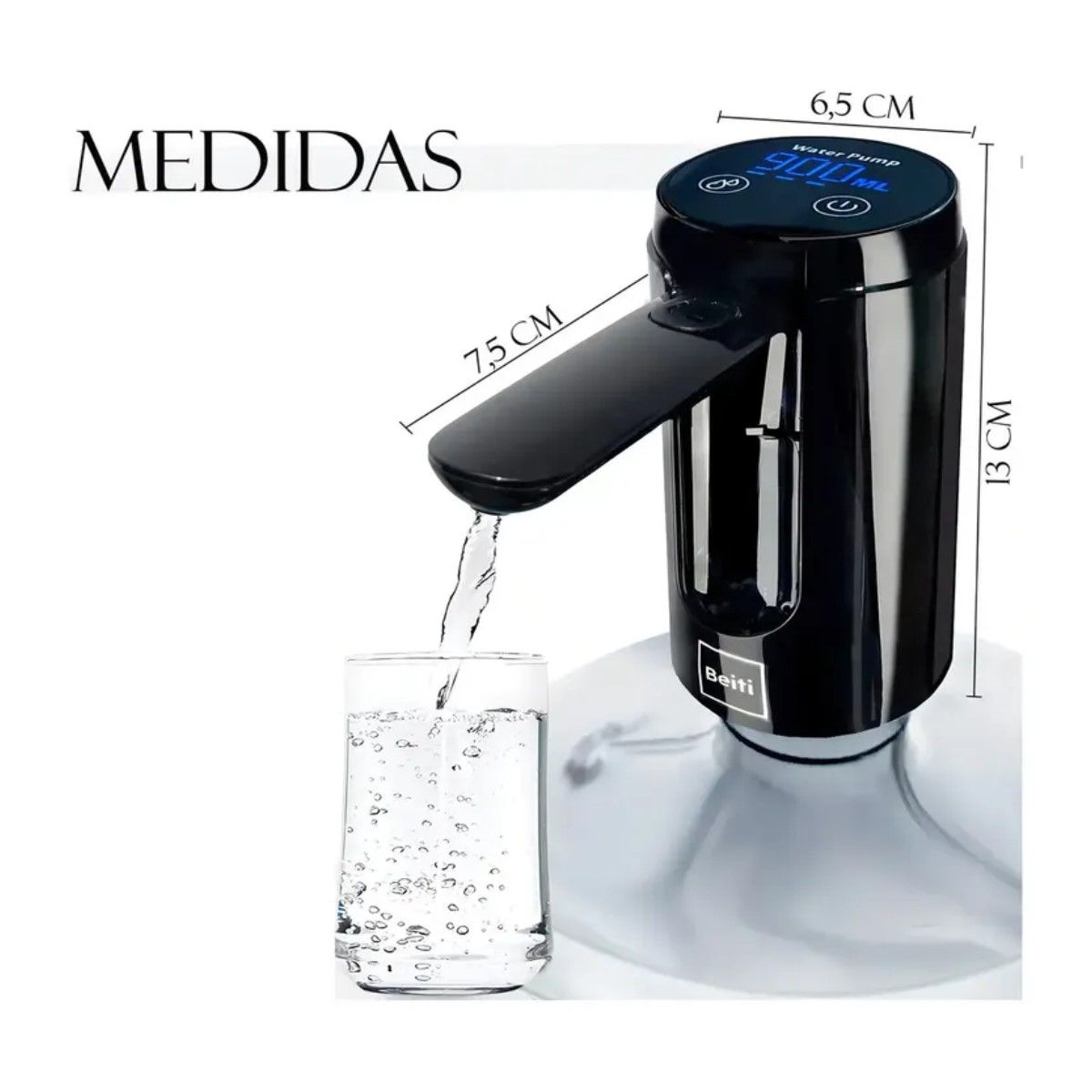 GENERICO - Dispensador de Agua Beiti 1369BT Negro Para Bidón USB-C Batería 2000mAh BELUG