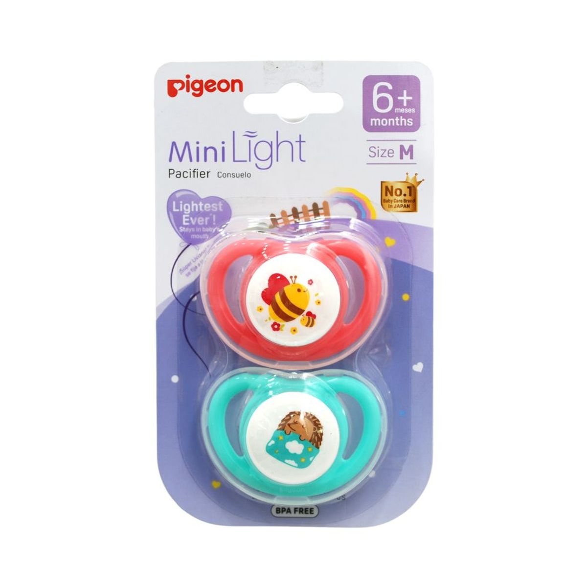 PIGEON - Chupete Odontológico Mini Light Talla M 2 Un (Rosa-Verde)