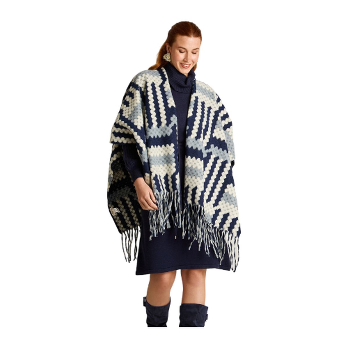 LORENZO DI PONTTI - Poncho Con Flecos Mujer Azul