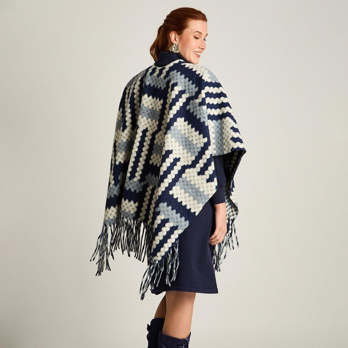 LORENZO DI PONTTI - Poncho Con Flecos Mujer Azul