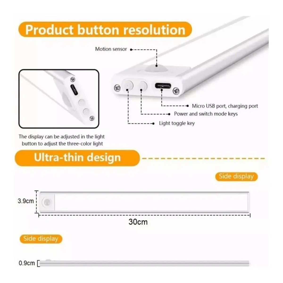 GENERICO - Luz Armario LED Yunik Blanca 30cm Sensor Movimiento Temperatura Ajustable BELUG