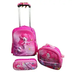 GENERICO - Pack 3 piezas mochila escolar, lonchera ...con ruedas niños