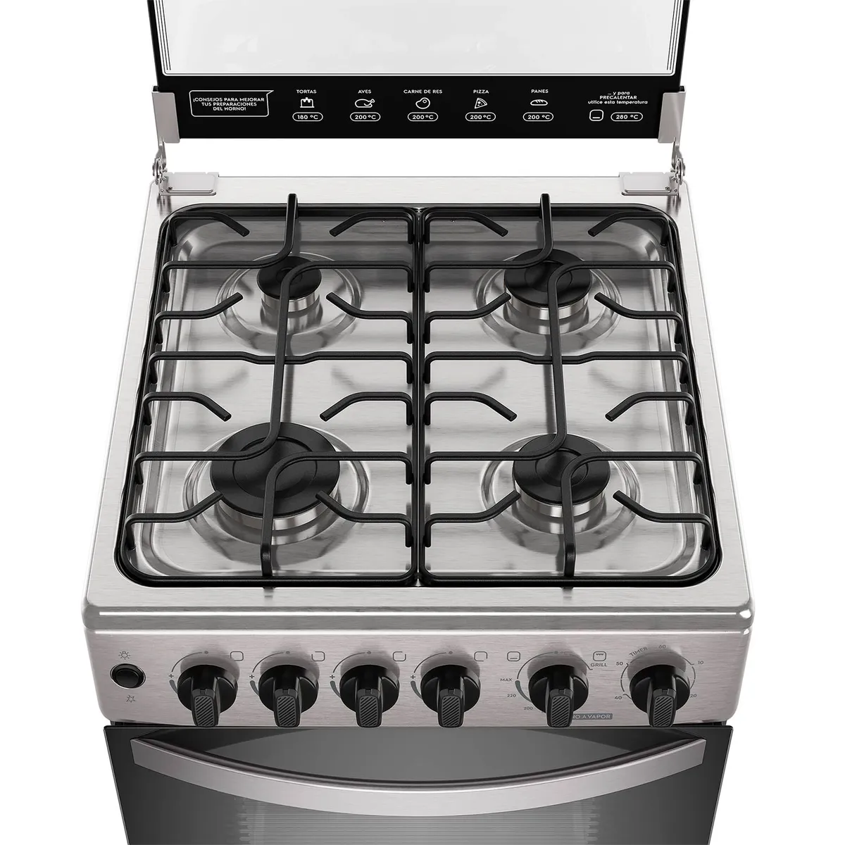 MADEMSA - Cocina a Gas 4 Platos Horno Vapor y Grill FM4FSC Inox