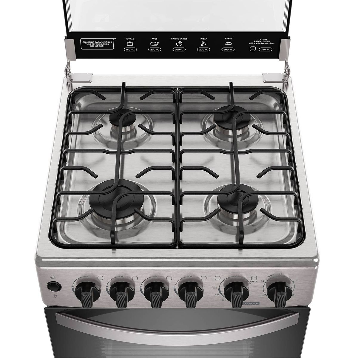 MADEMSA - Cocina a Gas 4 Platos Horno Vapor y Grill FM4FSC Inox
