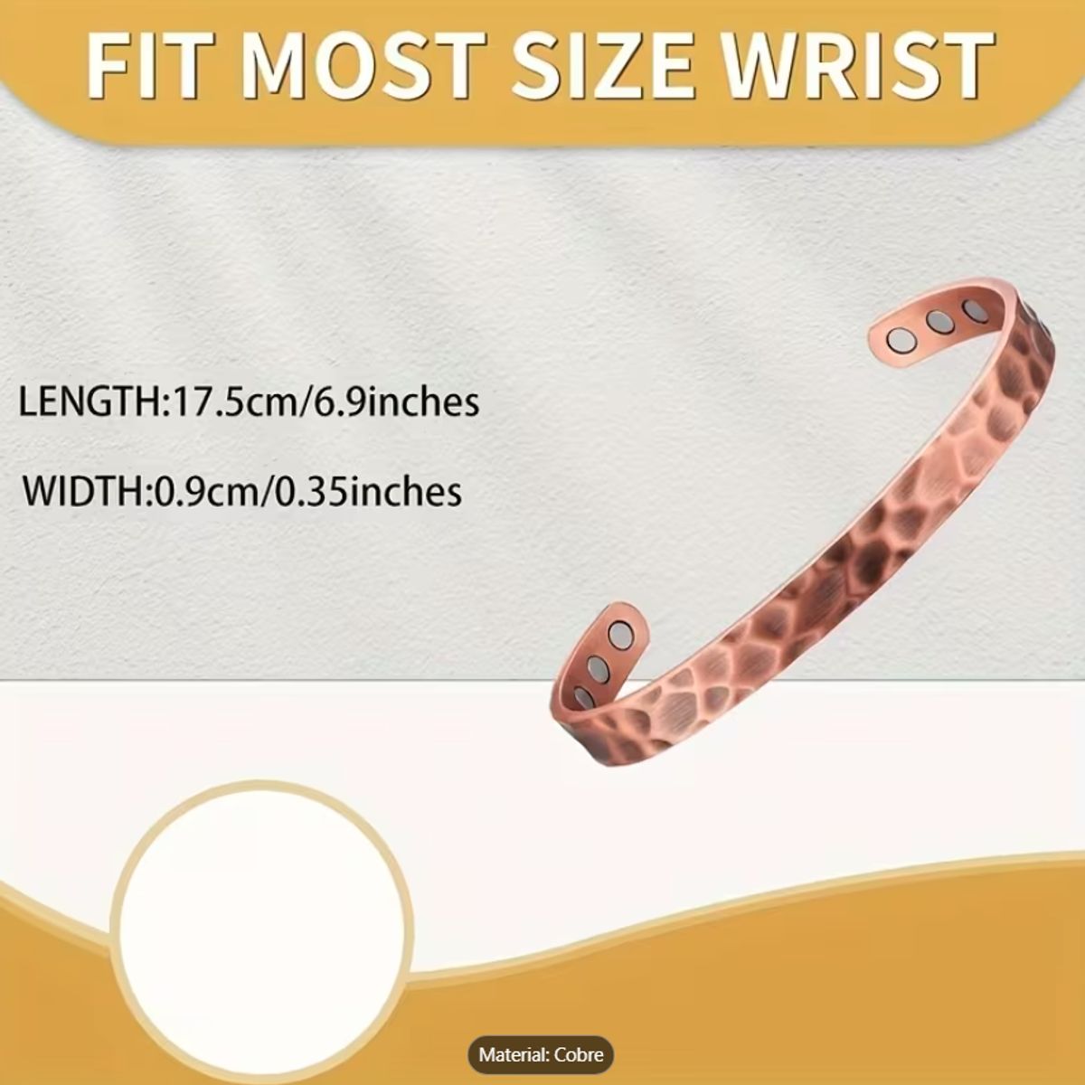 GENERICO - Pulsera Brazalete Cobre Magnetica Rustico Ajustable Imanes Sin Caja