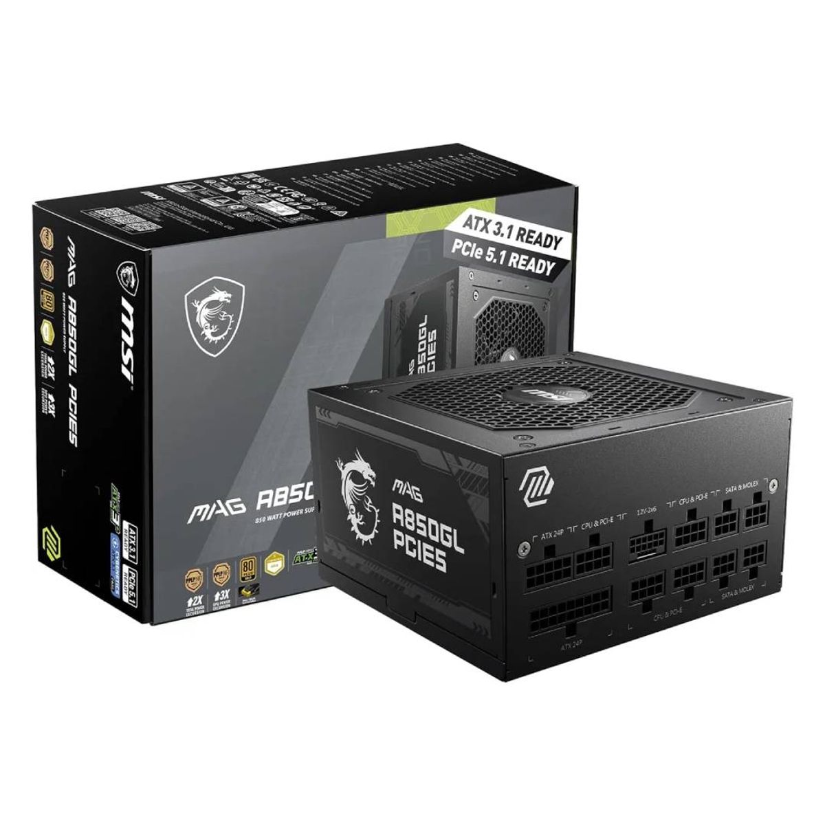 MSI - Fuente de Poder MSI MAG A850GLS PCIE5 850W 80 Plus Gold