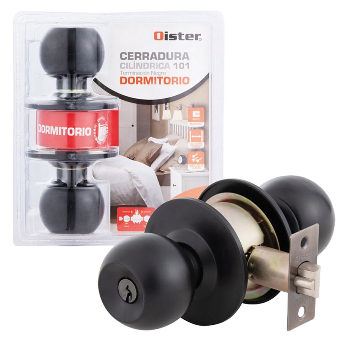 OISTER - Cerradura Cilíndrica Oister 101 Dormitorio Negro