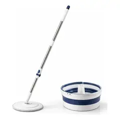 GENERICO - Trapeador Giratorio 360 Balde Centrifugo Limpieza Cocina Blanco Puro Azul Profundo Moderno Hogar