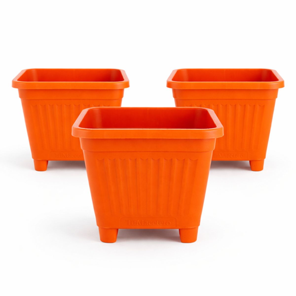 GENERICO - Pack 3 Maceteros Plástico Cuadrado Naranja 8 cm