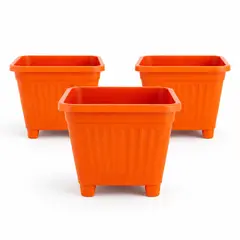 GENERICO - Pack 3 Maceteros Plástico Cuadrado Naranja 8 cm