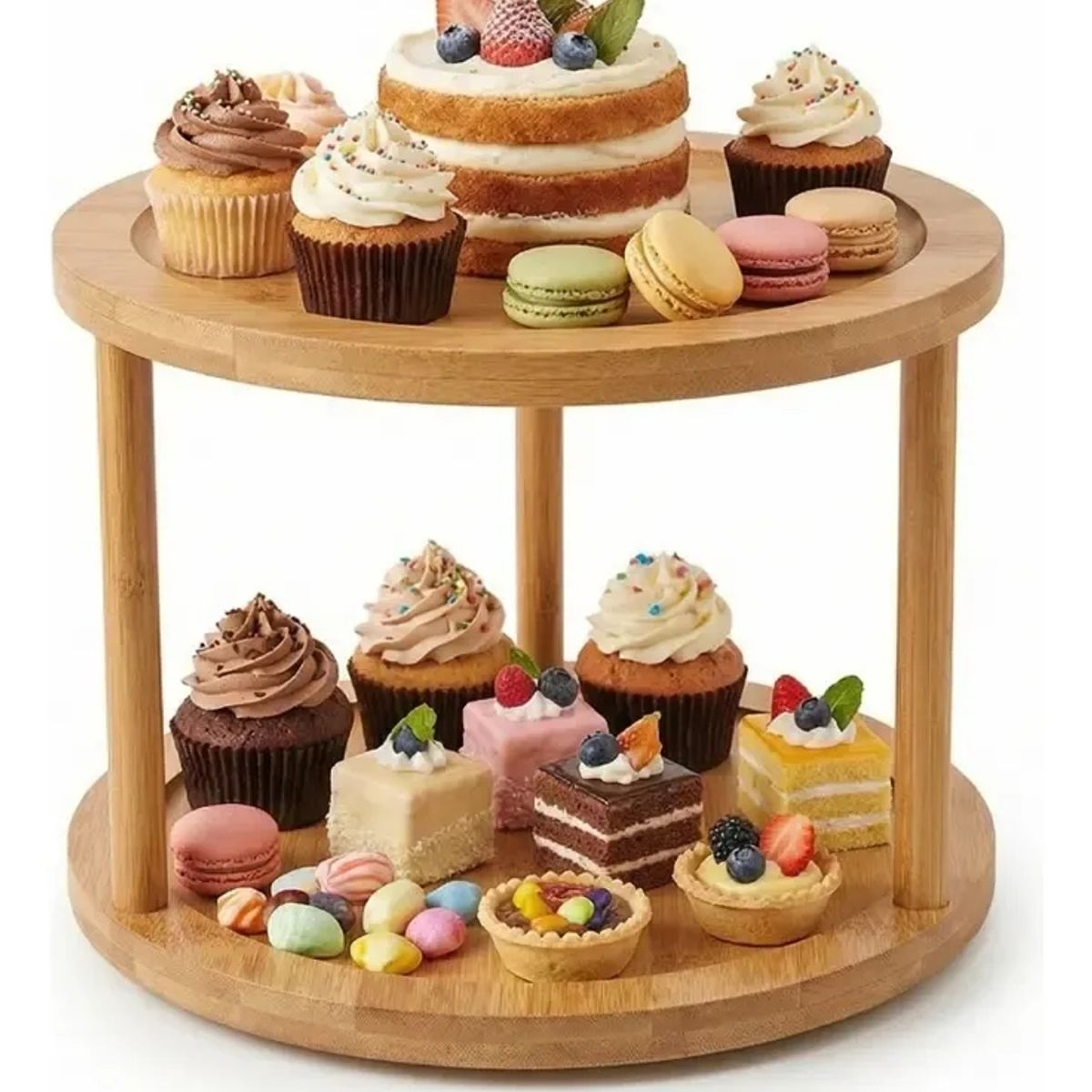 GENERICO - Base Cupcakes Bambu Rotatorio Exhibidor Postres Cocina Hogar Madera Bambu Claro Estilo Eventos