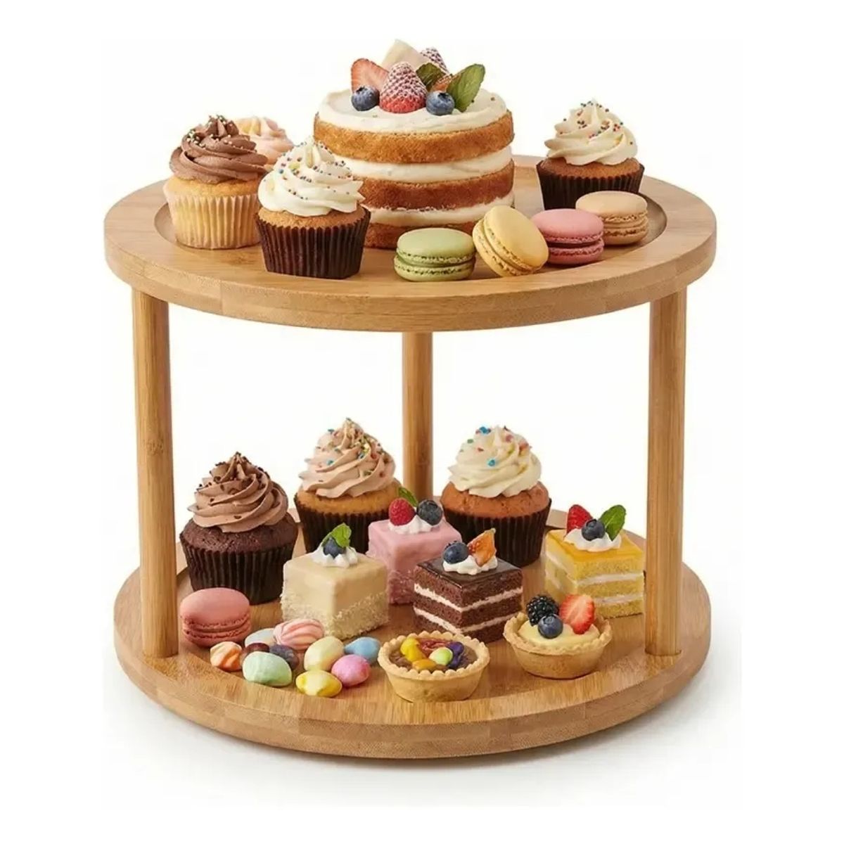 GENERICO - Base Cupcakes Bambu Rotatorio Exhibidor Postres Cocina Hogar Madera Bambu Claro Estilo Eventos