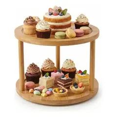 GENERICO - Base Cupcakes Bambu Rotatorio Exhibidor Postres Cocina Hogar Madera Bambu Claro Estilo Eventos