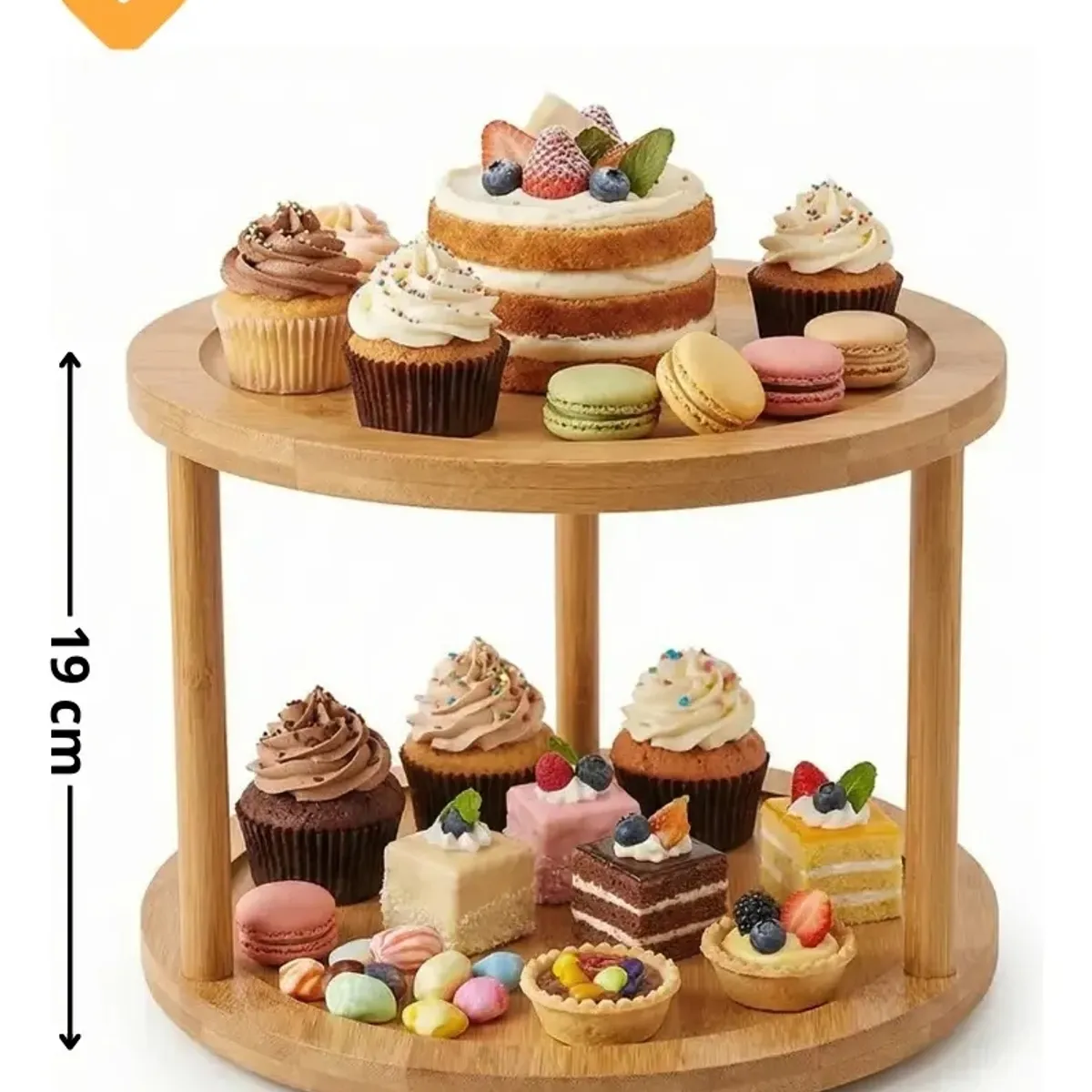 GENERICO - Base Cupcakes Bambu Rotatorio Exhibidor Postres Cocina Hogar Madera Bambu Claro Estilo Eventos
