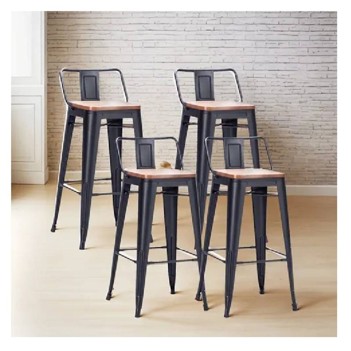 MOAD - Pack 4 Taburetes Tolix con Asiento de Madera 77cm