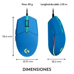 LOGITECH - Mouse G203 Lightsync RGB USB 6 botones - Azul