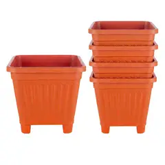 GENERICO - Pack 5 Maceteros Plástico Cuadrado Naranja 10 cm