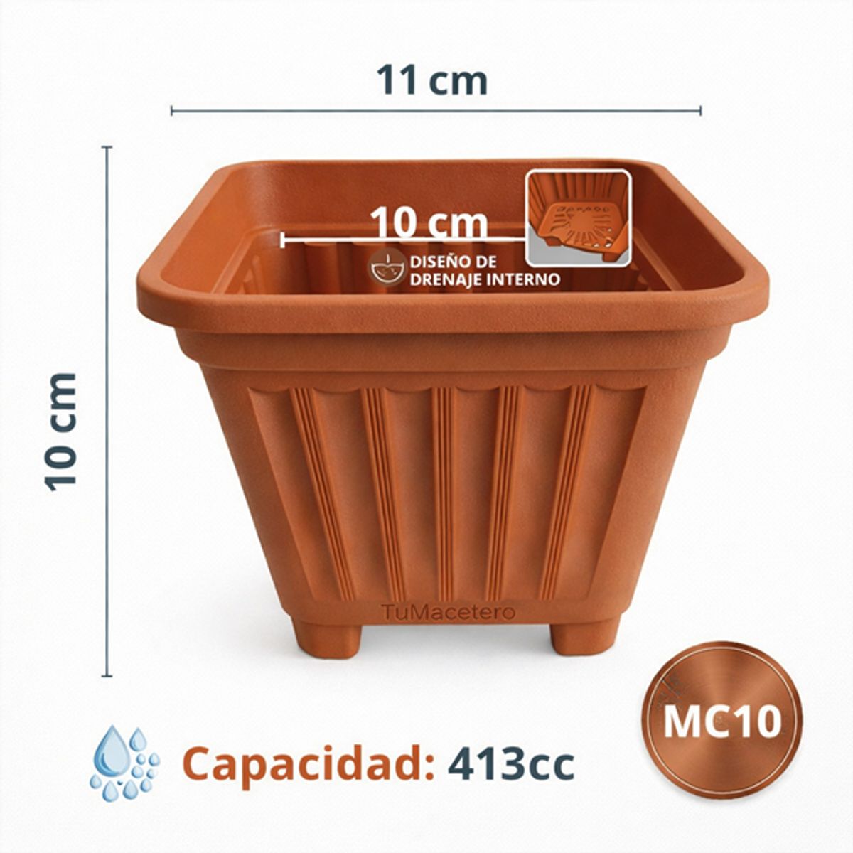 GENERICO - Pack 10 Maceteros Plástico Cuadrado Naranja 10 cm